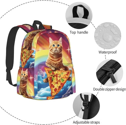 cfpolar 17 Inch Backpack Funny Pizza Cat Rainbow Laptop Bag Shoulder Bag School - Image 5