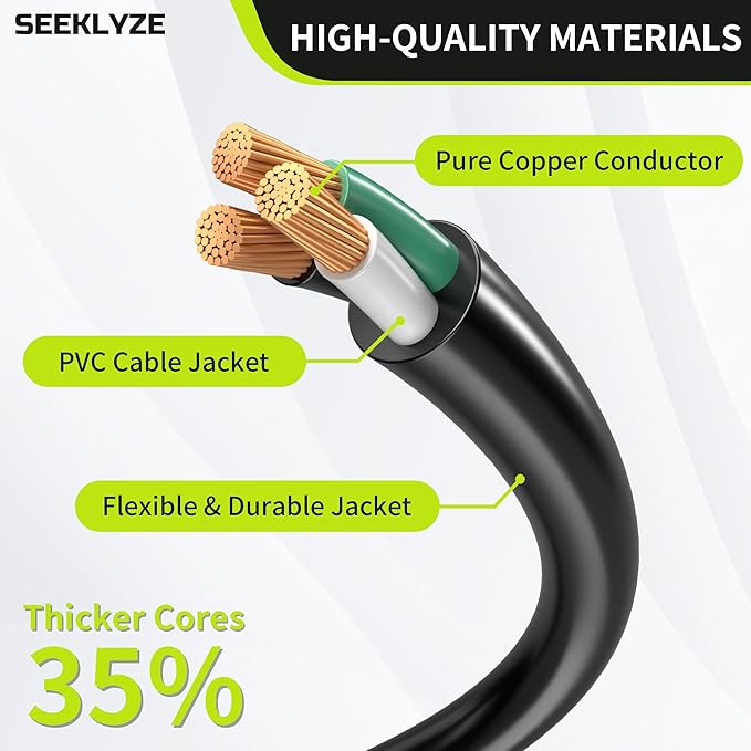 16/3 Black Extension Cord 6 FT Indoor, Short Extension Cord - Image 3