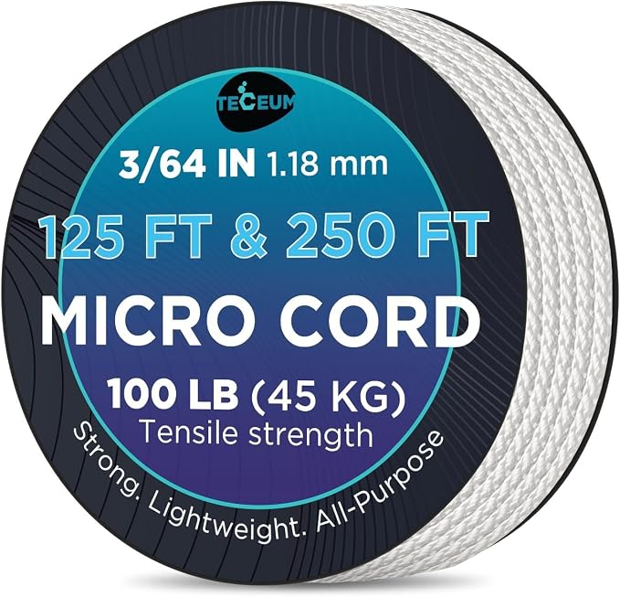 TECEUM Micro Paracord – 1.18 mm X 125 ft – Micro Utility Cord – Thin Braided by TECEUM