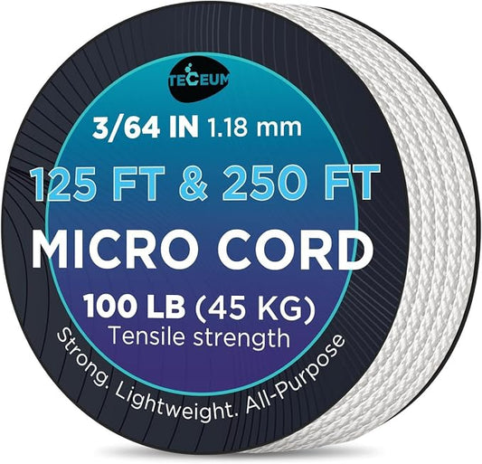 TECEUM Micro Paracord – 1.18 mm X 125 ft – Micro Utility Cord – Thin Braided by TECEUM