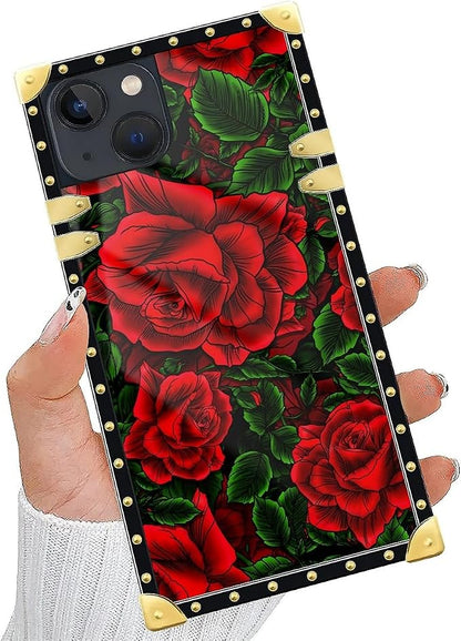 Compatible with iPhone 13 Case, Vector Red Rose Green Leaf Luxury Golden - Image 5