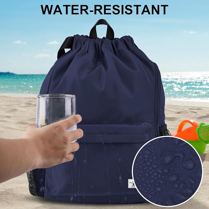 Drawstring Backpack with Mesh Pockets String Gym Bag Sackpack Sandproof Water - Image 3