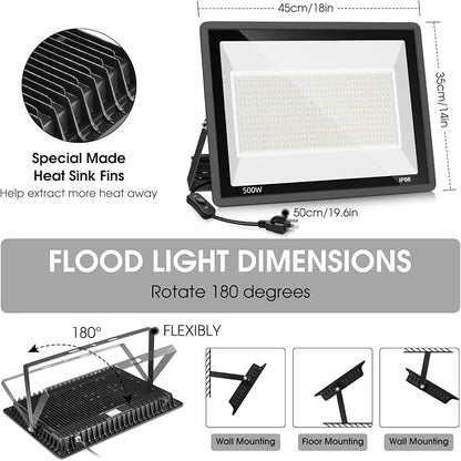 YANYCN 2 Pack 500W LED Flood Light Outdoor, 2750W Equivalent Super Bright - Image 5