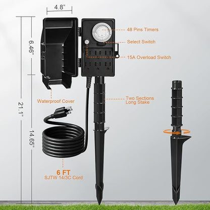 SURAIELEC Outdoor Power Stake, 24-Hour Mechanical Light Timer, Electrical Power - Image 7