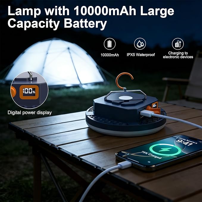 10000mAh 4000LM Flashlight Portable LED Camping Lantern Rechargeable Light 30W - Image 3
