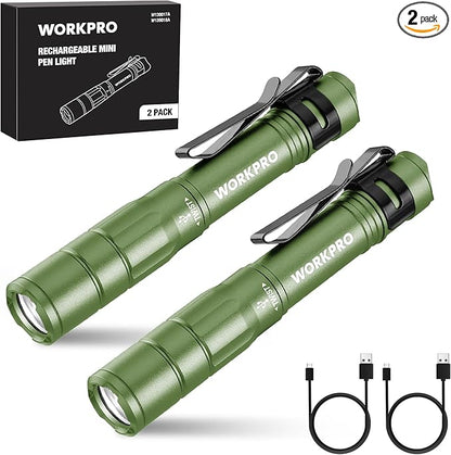 WORKPRO Rechargeable Pen Light, Mini Flashlight, 2 Pack Ultra-Compact EDC by WORKPRO