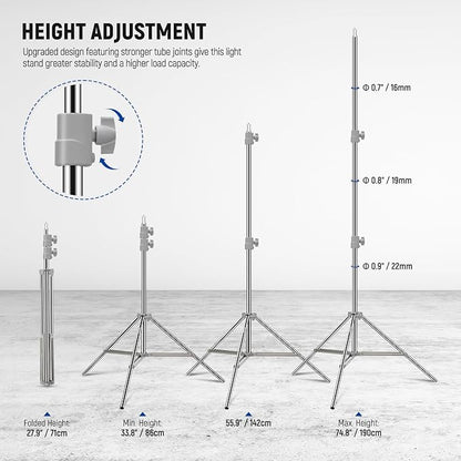 NEEWER Upgraded 75"/190cm Light Stand Stainless Steel Spring Loaded, Foldable - Image 3