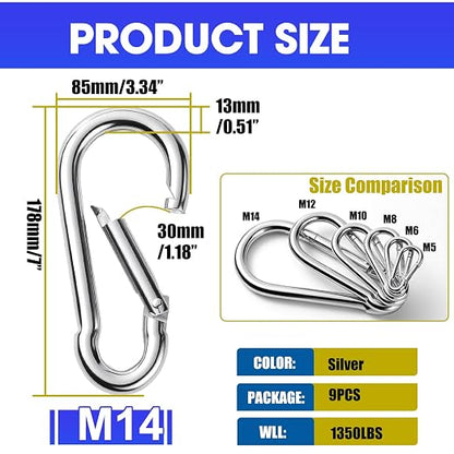 9Pack 7 Inch Spring Snap Hooks, Heavy Duty Carabiner Clips - Image 2
