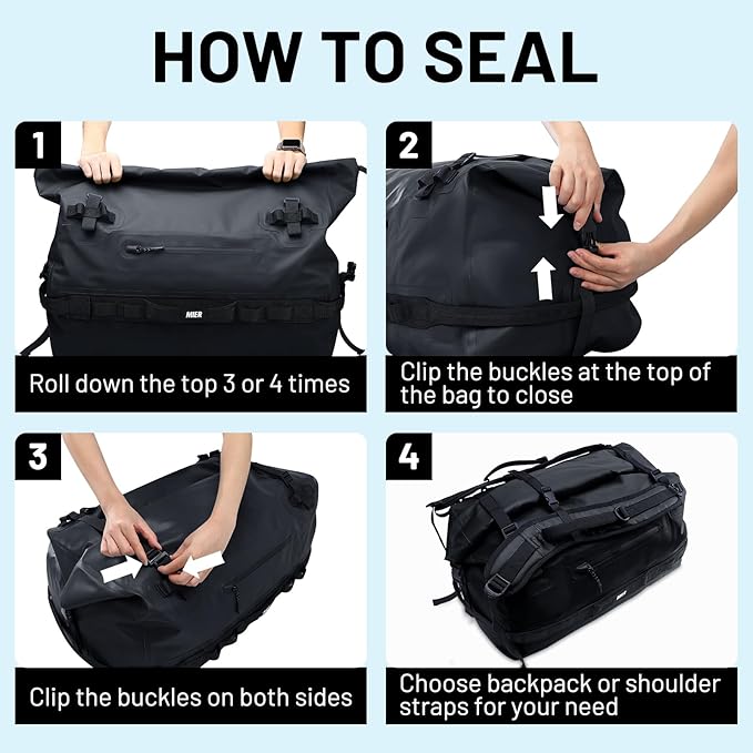 MIER Waterproof Duffel Bag Motorcycle Dry Bag Backpack Large Roll-Top Heavy - Image 6
