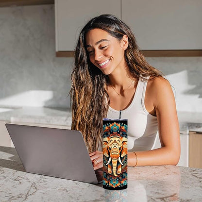 Firmiso 20 oz Tumbler｜Skinny Insulated Travel Mug｜Mandala Elephant Stainless - Image 7