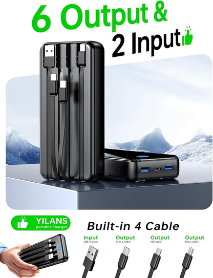 Portable Charger, 50000mAh Power Bank Built-in Cable, 22.5W PD USB C In & Out - Image 2