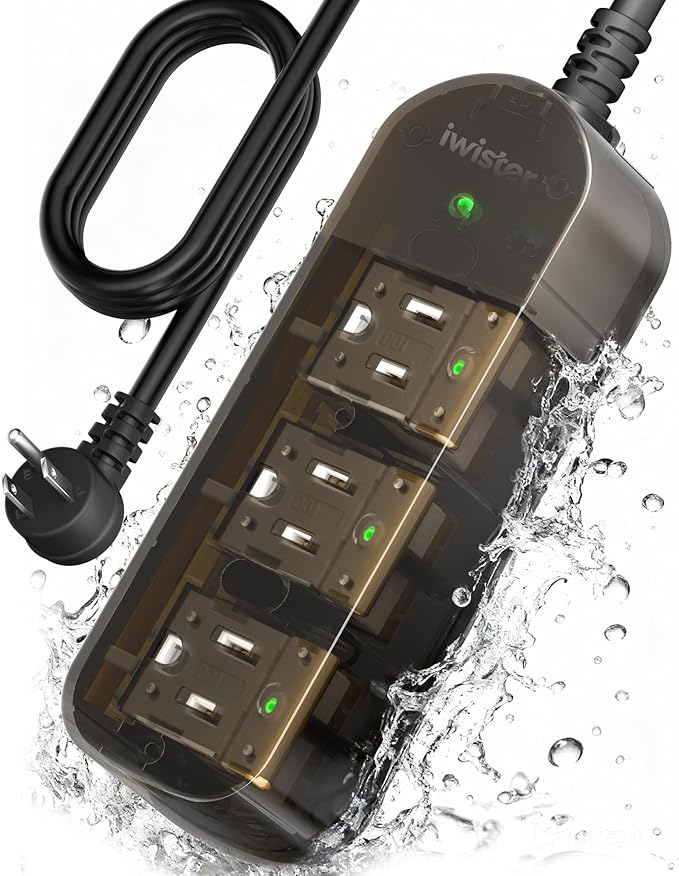 Outdoor Power Strip, 3 AC Outlets, 5 FT, 1625W/13A High-Power Single-Device Use by Iwister