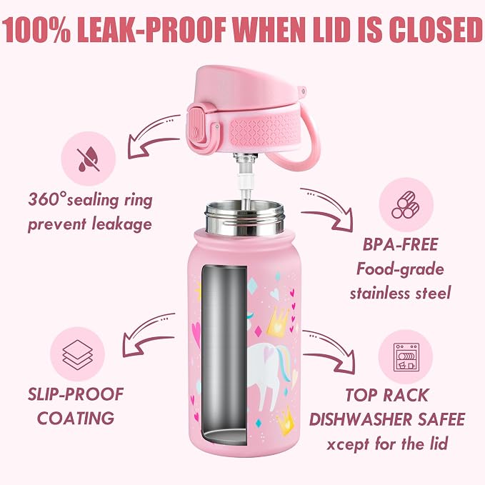 OLDLEY 12oz Kids Water Bottle, Stainless Steel Insulated Water Bottle - Image 3