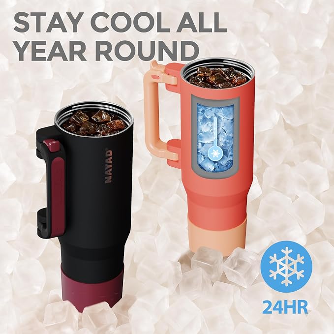 NAYAD 40oz Travel Tumbler with Handle and Straw|Cup Holder Friendly Insulated - Image 6