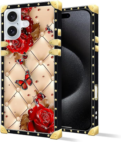 Compatible with iPhone 16 Case, Shining Red Rose Butterfly Leather Background - Image 2