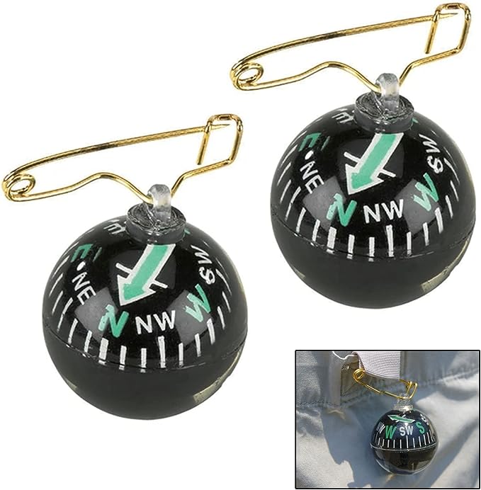 2 Survival Navigation Ball Pin On Compass Liquid Filled Camping Hiking Military - Image 6