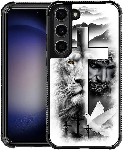 for Samsung Galaxy S23 Plus Case, Lion Cross Jesus Christ Dove Pattern Graphic by FKBRCL4U