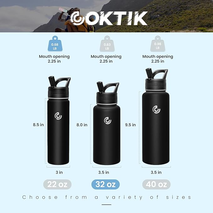 COKTIK 32oz Sports Water Bottle, Stainless Steel Water Bottle - Image 2