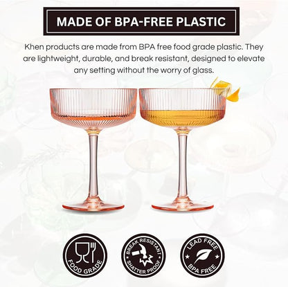 Khen Shatterproof Acrylic Ribbed Vintage Art Deco Martini, Champagne & Cocktail - Image 3