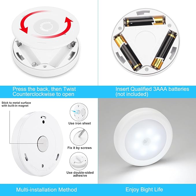 Mlambert 4 Pack Motion Sensor LED Night Light, Cordless Battery-Powered - Image 8