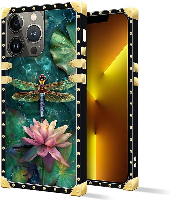 Compatible with iPhone 13 Pro Max Case, Colourful Dragonfly Pink Lily Pads - Image 2
