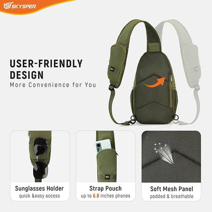 SKYSPER Sling Bag RFID Cross Body Bag Recycled Crossbody Backpack Travel Daypack - Image 6