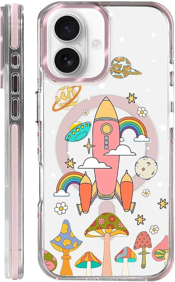 Case for iPhone 16 Plus, Spaceship Mushroom Phone Case Design，for Women Girls by Toulas