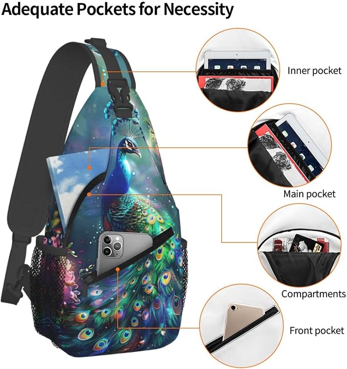 Peacock Sling Bag For Women Men Fashion Backpack Crossbody Beautiful Peacock - Image 4