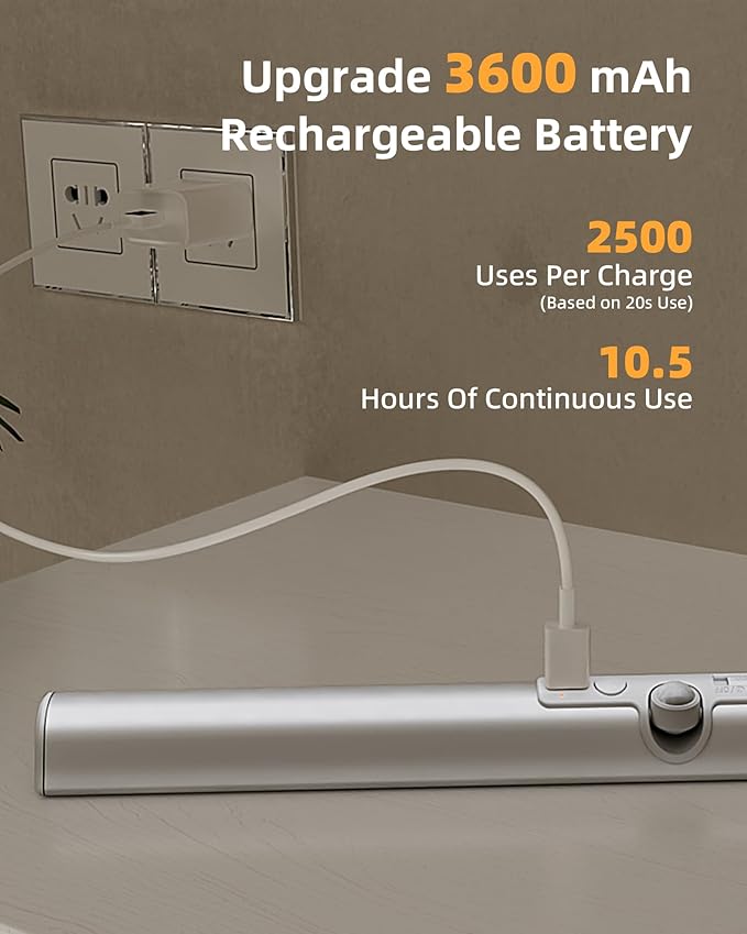 EZVALO 17-Inch LED Motion Sensor Closet Lights, 3600mAh Rechargeable Battery - Image 3