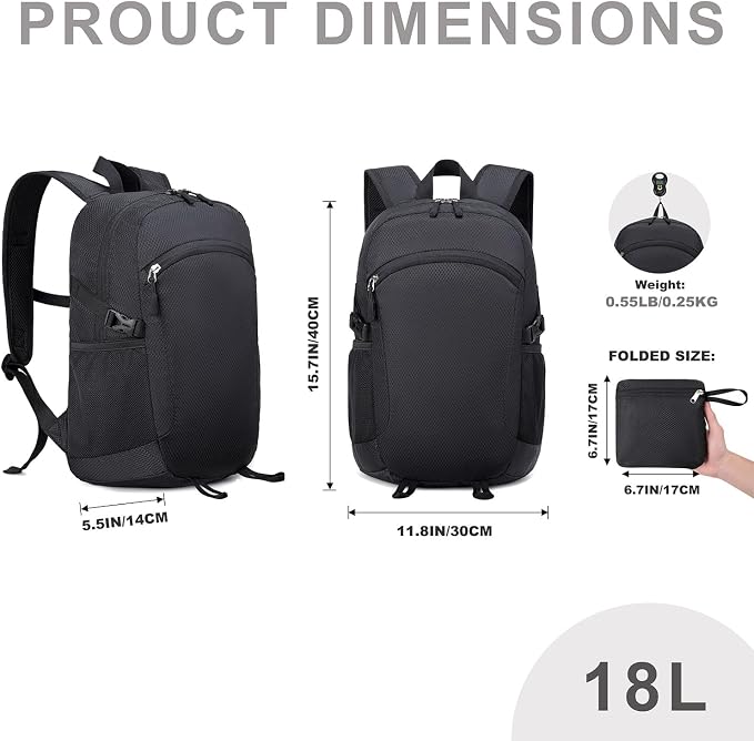 Lightweight Hiking Backpack 18L Packable Foldable Small Daypack Collapsible - Image 7