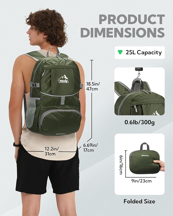 WATERFLY Hiking Packable Daypack Backpack: 25L Ultra Lightweight Day Pack - Image 2