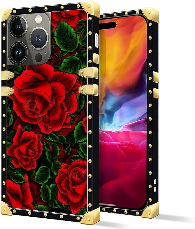 Compatible with iPhone 15 Pro Max Case, Vector Red Rose Green Leaf Luxury - Image 2