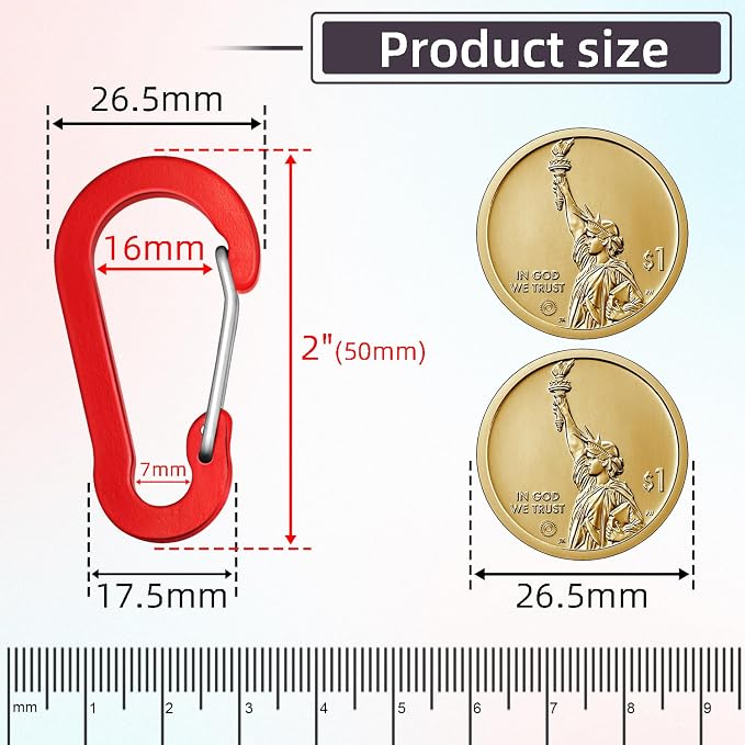 10pcs Aluminum Small Carabiner Clip, 2 Inch Carabiner Keychain Clasp Spring D - Image 2
