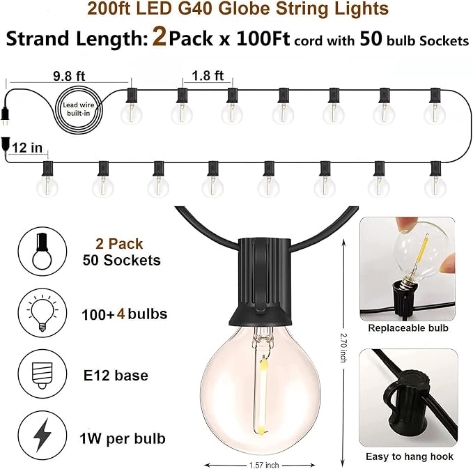 Outdoor String Lights Waterproof Patio Lights 200FT - Image 5