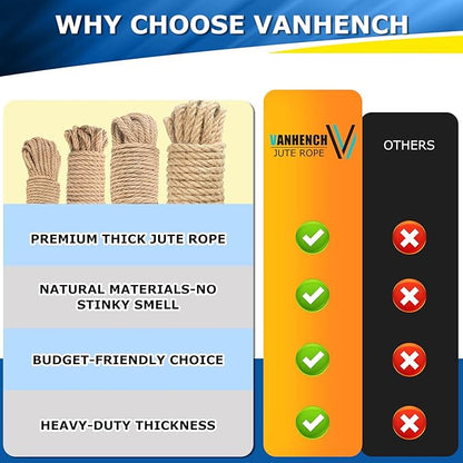 Vanhench Jute String Rope 10mm X100 Feet, Heavy Duty and Thick Twine Rope - Image 2