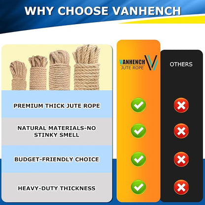 Vanhench Climbing Rope, Jute Rope 1IN X100Feet, Heavy Duty & Thick Sisal Hemp - Image 2
