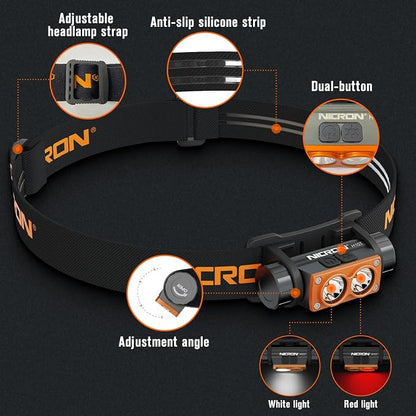 NICRON H15T Headlamp Rechargeable, 500 Lumens LED Headlamp - Image 3