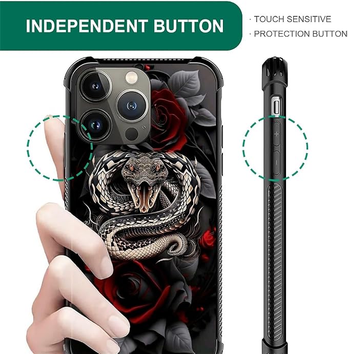 for iPhone 14 Pro Case, Entwined Rose Snake Pattern Graphic Design Girl Boy - Image 3