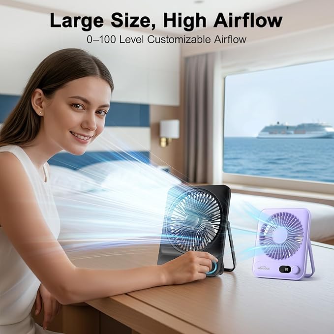 WHATOOK Large Travel Desk Fan: 10000mAh Battery 40 Hours Runtime Silent - Image 3