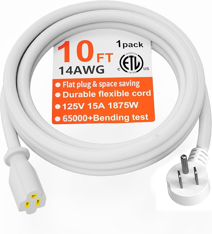HUANCHAIN 14 Gauge 10 FT Flat Plug Extension Cord White Indoor Outdoor by huanchain