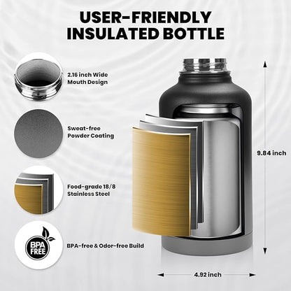 RAYMYLO Insulated Water Bottle 64 oz, Triple Wall Vacuum Stainless Steel - Image 5