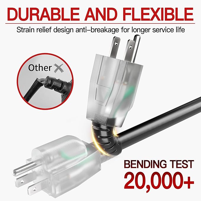 25 FT 10 Gauge Extension Cord Outdoor, Heavy Duty Weatherproof & Flame - Image 4