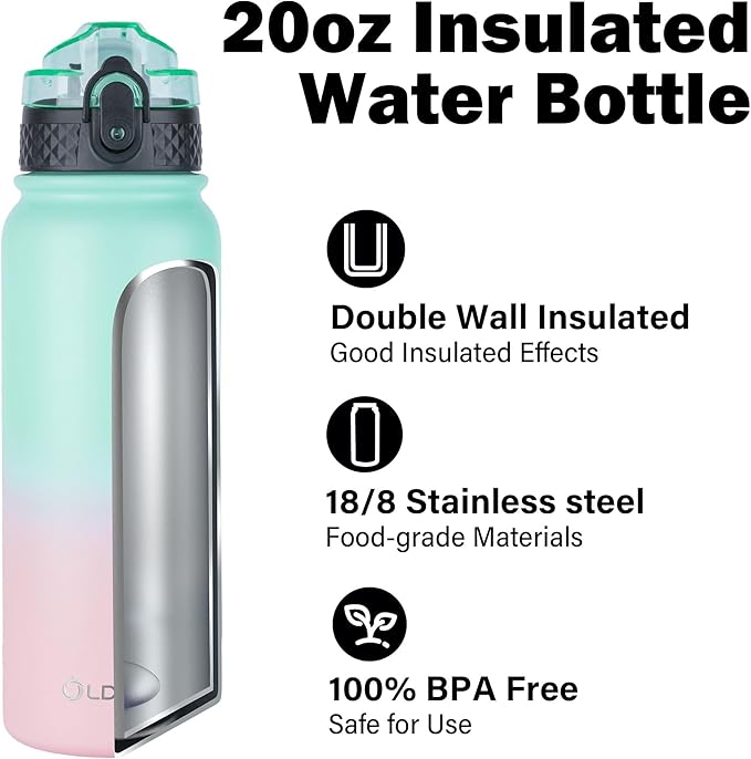 Insulated Water Bottle 20oz for Adults Kids Stainless Steel Water Bottles - Image 4