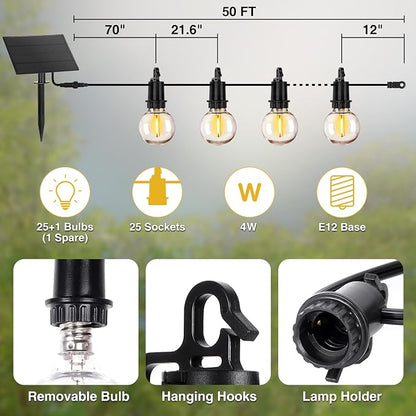 ZJOJO Solar Outdoor String Lights Waterproof, 50FT G40 Globe Patio Lights - Image 2