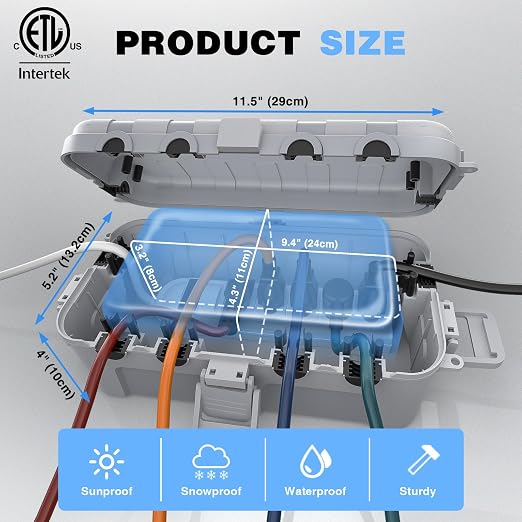 Flemoon Medium Outdoor Electrical Box, IP54 Waterproof Extension Cord Cover w/6 - Image 3