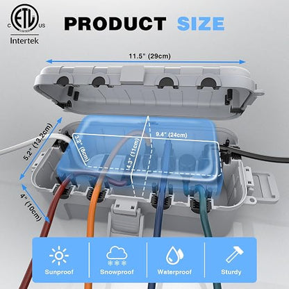 Flemoon Medium Outdoor Electrical Box, IP54 Waterproof Extension Cord Cover w/6 - Image 3