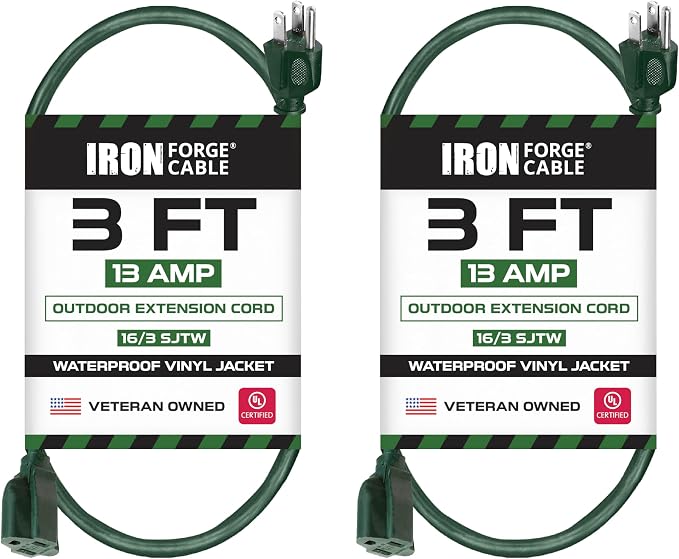 Iron Forge Cable 2 Pack Weatherproof 3 Ft Outdoor Extension Cord by IronForgeCable