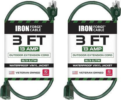 Iron Forge Cable 2 Pack Weatherproof 3 Ft Outdoor Extension Cord by IronForgeCable