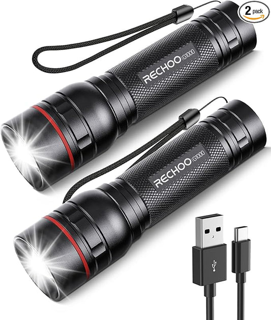 RECHOO Rechargeable Flashlights High Lumens, 2 Pack G1000 Super Bright Flash by RECHOO