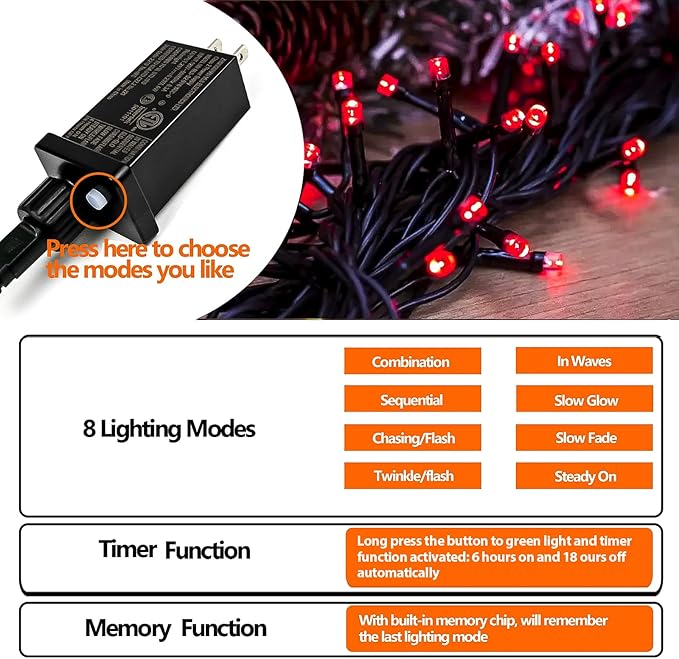 Upgraded 75.8 FT 200 LED Red Christmas Lights Outdoor Indoor, Memory Function & - Image 7
